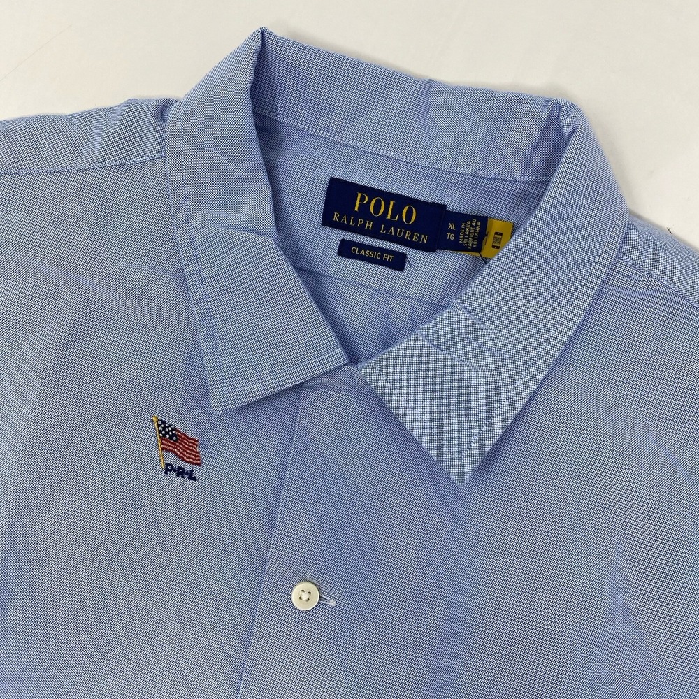 Polo Ralph Lauren Button Up Mens XL Blue Flag Embroidered Short Sleeve Oxford
